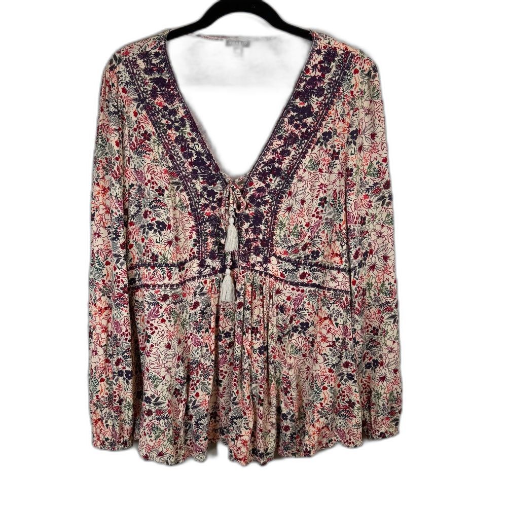 Torrid Babydoll Rayon Crepe Embroidered Lace Up Top Size 00 or M/L Size 10